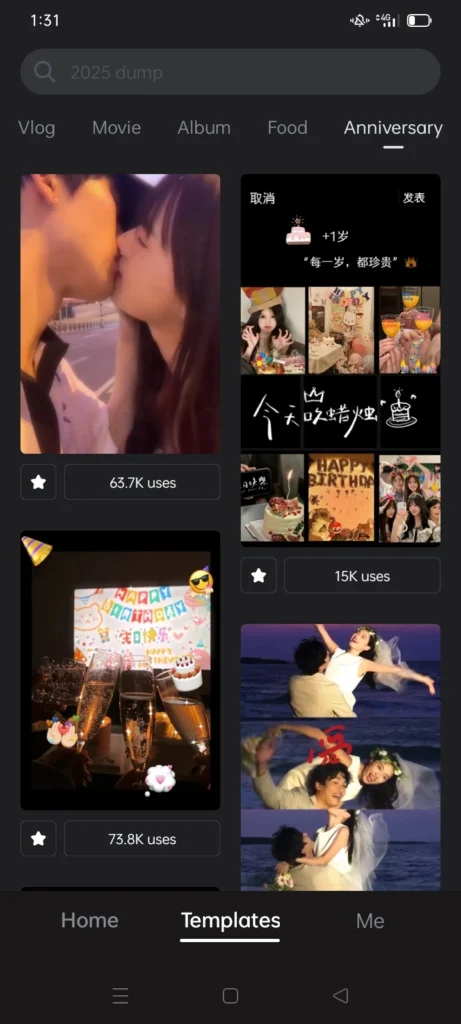 aniversary templete of wink app