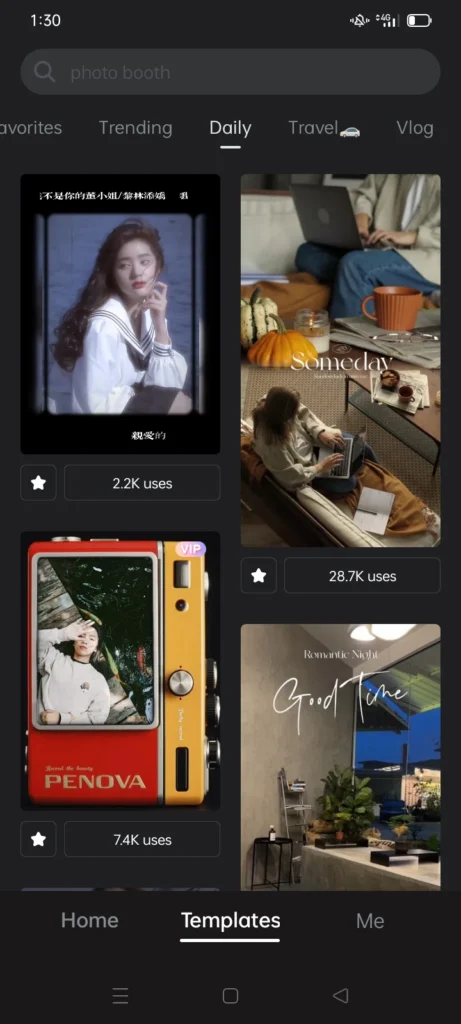 daily templete of wink app