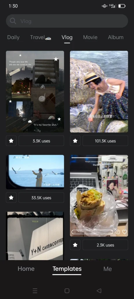 vlog templete of wink app
